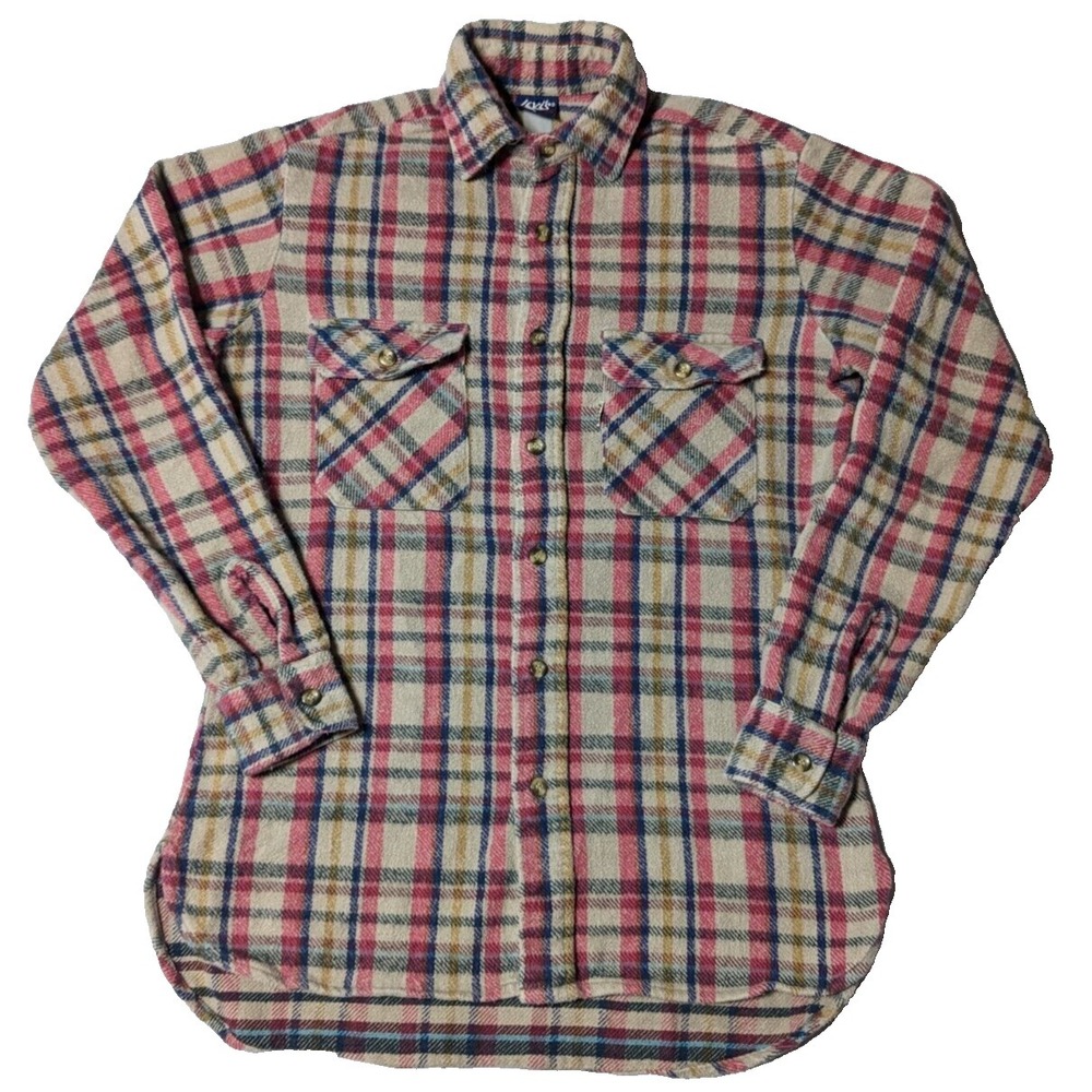 VTG 80s LEVIS Men Small Tan Blue Plaid Button-Up Long Sleeve Flannel Shirt